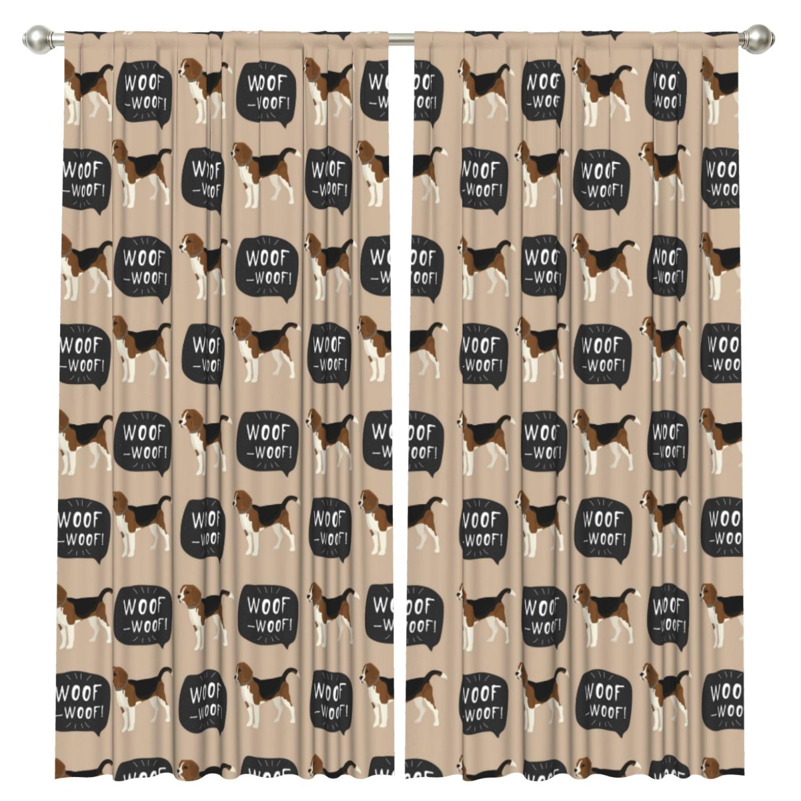 InOmak Woof Beagle, 2 Panels Window Curtains 52 x 84 Inch Blackout Curtains for Living Room Bedroom