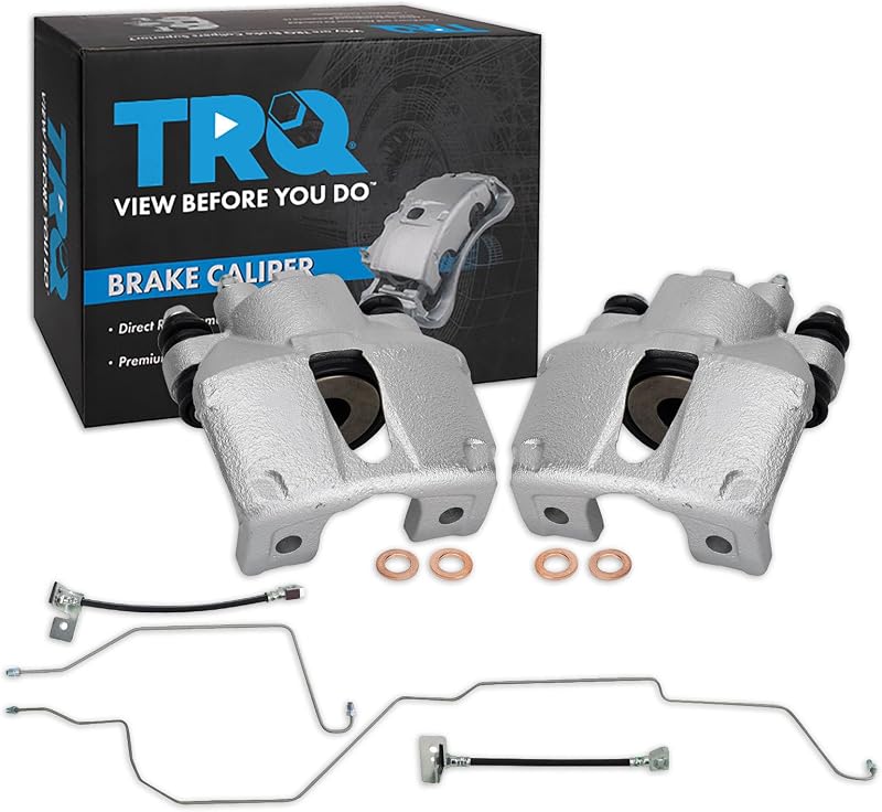 Kit de pinças de freio traseiras TRQ com mangueiras e suportes zincados para Ford F-150 – 4 peças