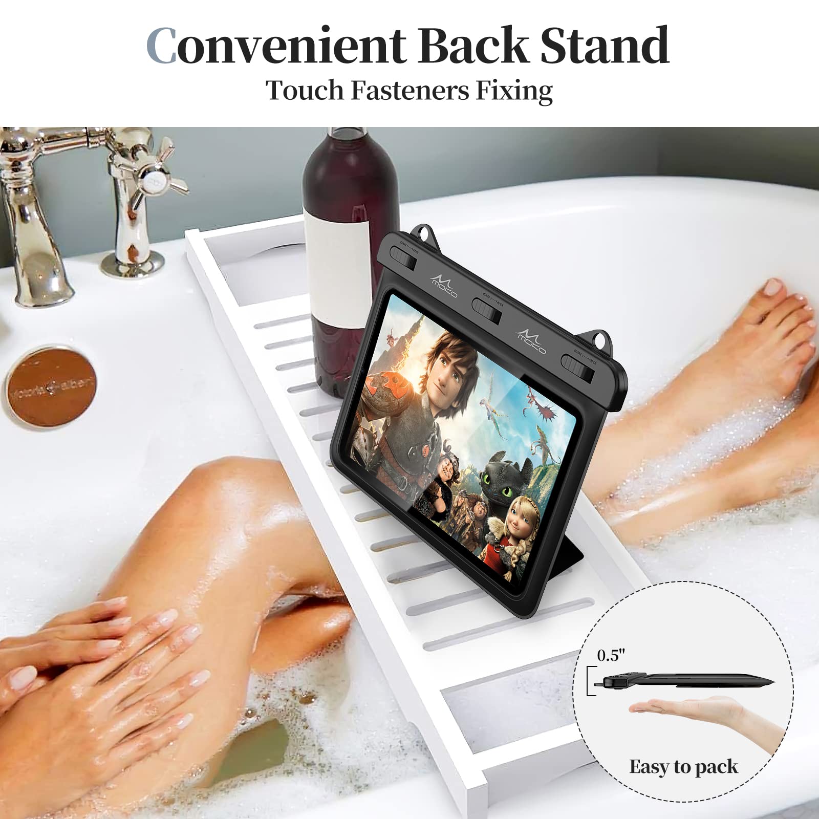 Funda impermeable para tablet compatible con Fire HD 8/Fire 7, iPad Mini 6/5/4/3, Galaxy Tab Pro 8.4, Tab S2/Tab E/Tab A 8.0 8.4 hasta 8.5, bolsa seca con soporte para baño, cocina, color negro 3