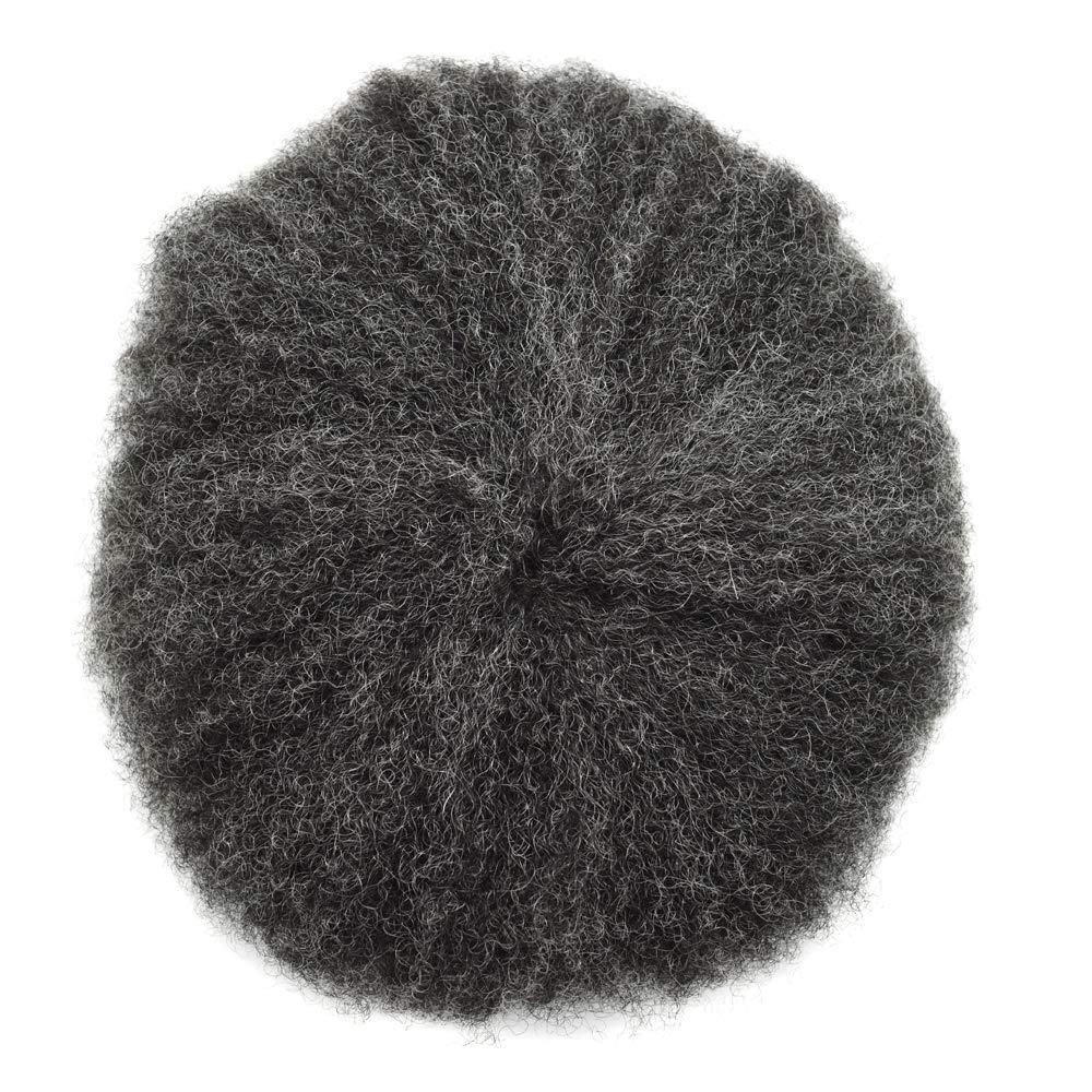 Afro Kinky Curly Mens Toupee African Waves Hairpieces For Black Men Q6 Transparent Lace Front African American Wavy Men Hair System Durable And Breathable Base Hair Replacement Wigs For Black Men (6MM, #1B20 1B# OFF BLACK WITH 20% SYNTHETIC GREY)