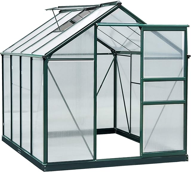 Outsunny Clear Polycarbonate Greenhouse Large Walk-In Green House Garden Plants Grow Galvanized Base Aluminium Frame w/ Slide Door (6 x 8ft)