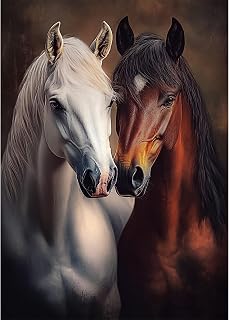 Lxmsja Romantic Horses Diamond Art Kits for Adults, Horse DIY Full Drill Diamond Painting Kits for Beginners, 5D Gem Art Crafts for Adults, Home Wall Decor 12x16 inch