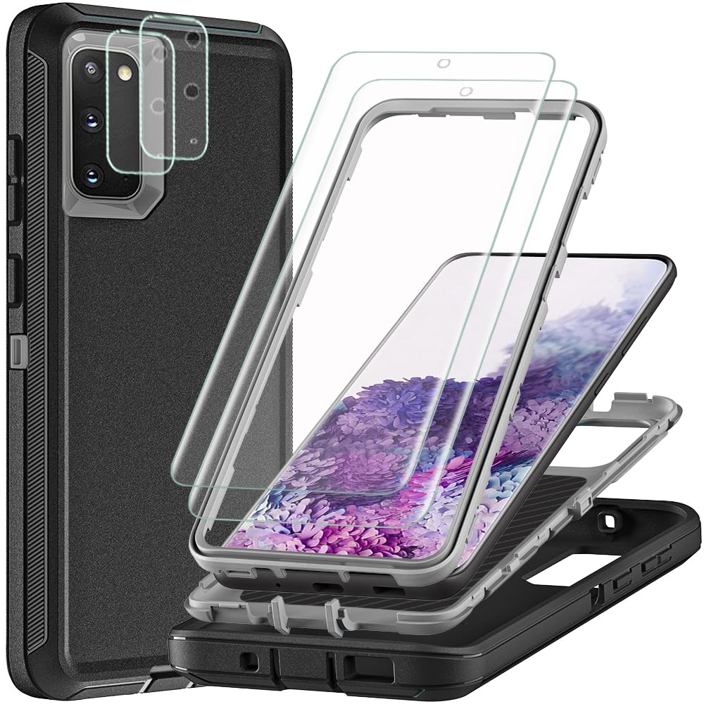 TFDSEUGH for Samsung Galaxy S20 Case with 2Pcs Self Healing Flexible TPU Screen Protector & Camera Lens Protector, 3 in 1 Heavy Duty Shockproof/Drop