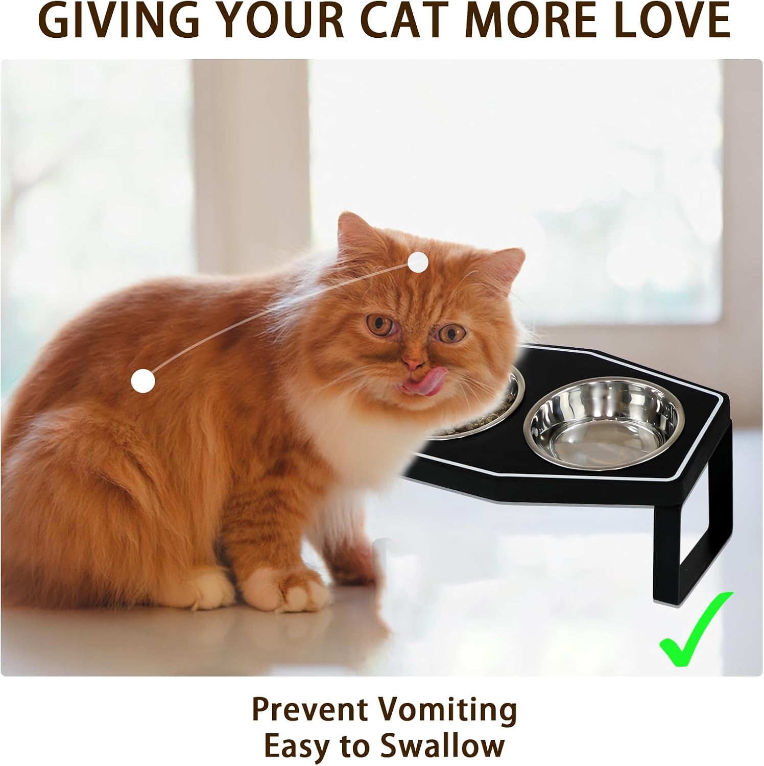 Gothic Cat Food Bowls Elevated, Raised Cat Bowls for Indoor, Non-Slip Stand & Wood Board, Stainless Steel and Whisker Friendly Food Bowls (Cat Bowl*3)