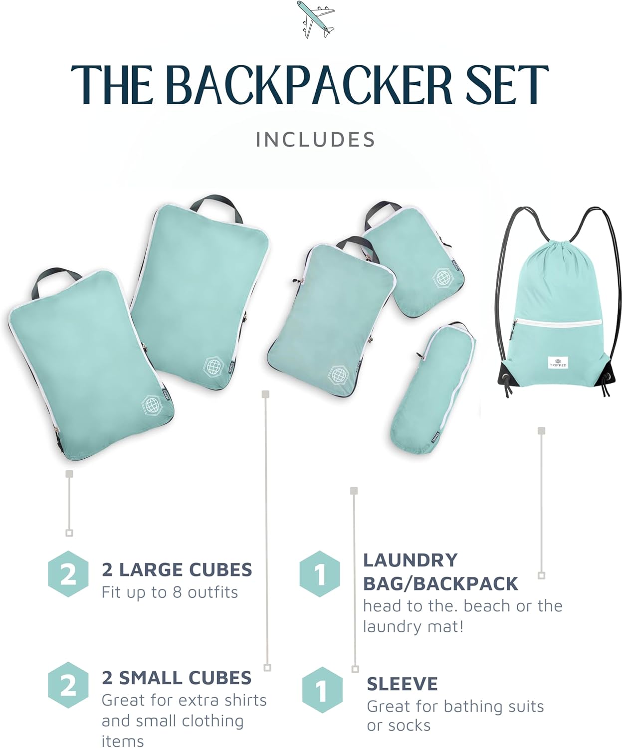 Extra Large Compression Packing Cube 6 Piece Set for Travel and Check Luggage by TRIPPED Travel Gear - Image 8