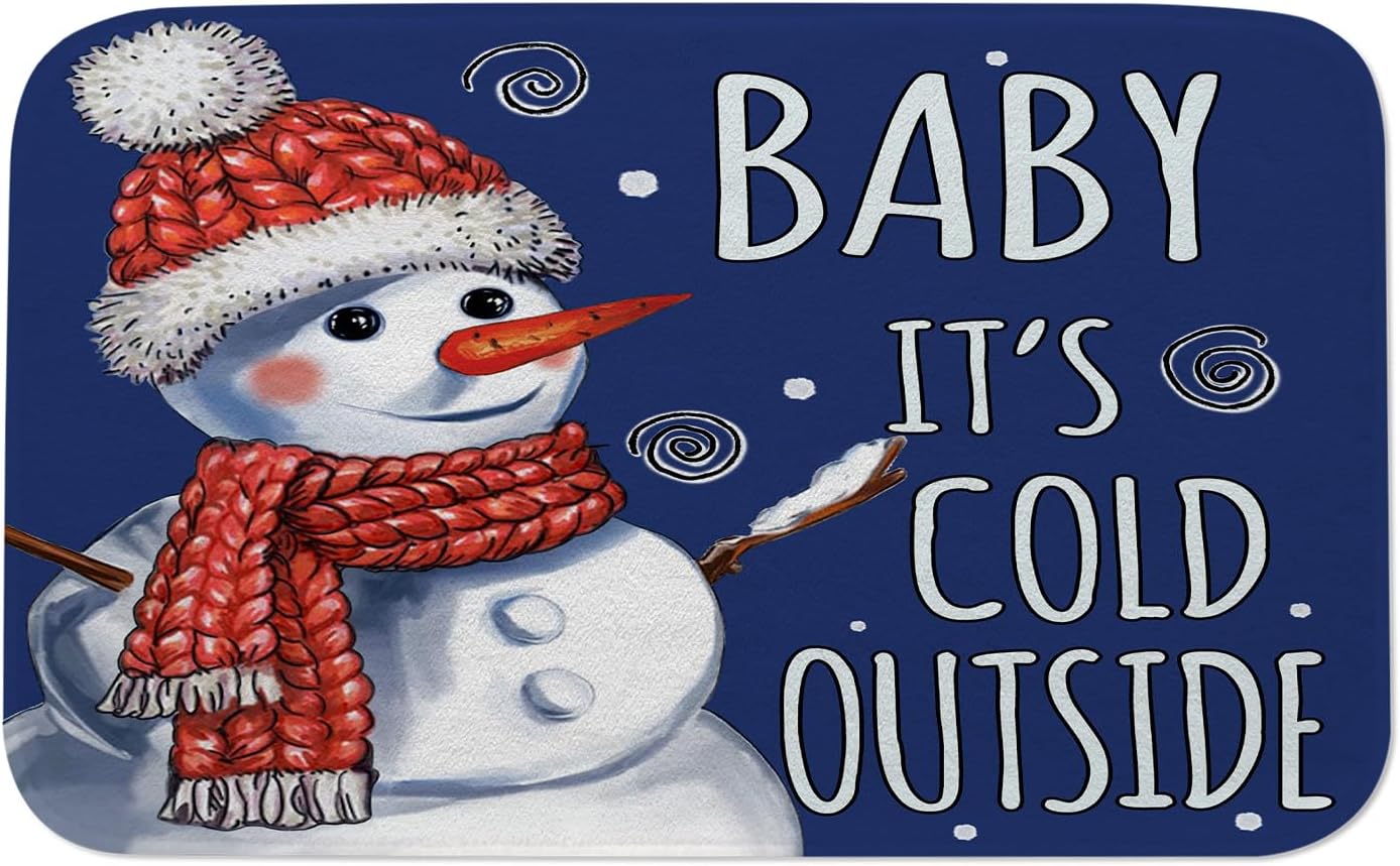 Fukeen Baby It's Cold Outside Bathroom Rugs Blue Winter Snowman Bath Mat Non-Slip 18x30 Inch Bath Rug Soft Plush Floor Mats Christmas Holiday Outdoor Decor for Bathroom Tub Shower Kitchen