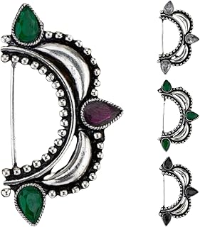 LoveNspire Indian Marathi Nath for Women Marathi Style Bow Oxidized Nose Ring Indian Jewelry Clip-On Bollywood Style Faux Pearl Non-Piercing Jewelry for Women Gift For Her - Marathi Bridal Nathani