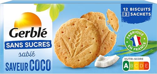 Gerblé Biscuits saveur Coco Sans Sucres, Sans huile de palme, 12 biscuits, 132g,