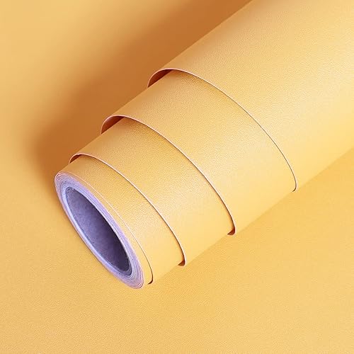 LACHEERY Papel tapiz moderno amarillo mate para dormitorio, baño, sala de estar, pared extraíble, color sólido, texturizado, amarillo, papel de