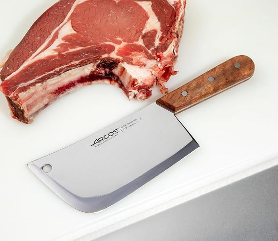 Arcos Kitchen Cleaver Knife - Bone and Meat Chopper. 180 mm NITRUM Stainless Steel Blade. Jatoba Wood Handle. Brown Color. Atlantic Series
