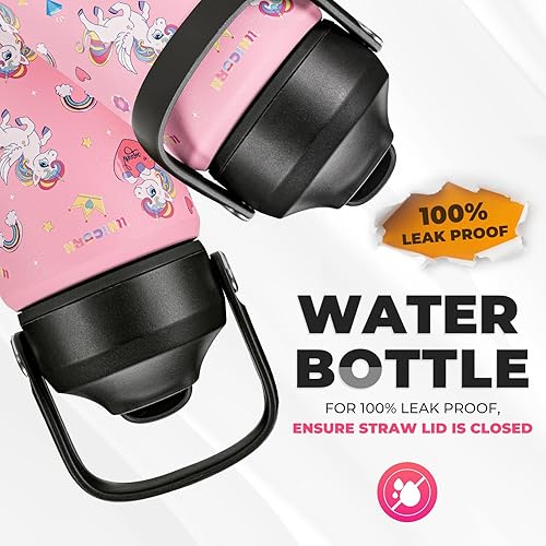 Miniatura 3 de Charcy Botella de agua aislada de 12 onzas con pajilla, botella de agua deportiva con boca ancha, taza térmica de viaje a prueba de fugas, unicornio