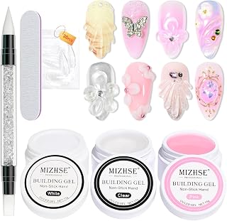 MIZHSE Solid Builder Gel for nails, 3 Colors Sculpting Gel for Nails, Clear White Pink Non-Sticky Hand 3D Nail Art Building Carving Modeling Hard Nail Extension Manicure Salon Home DIY Gift