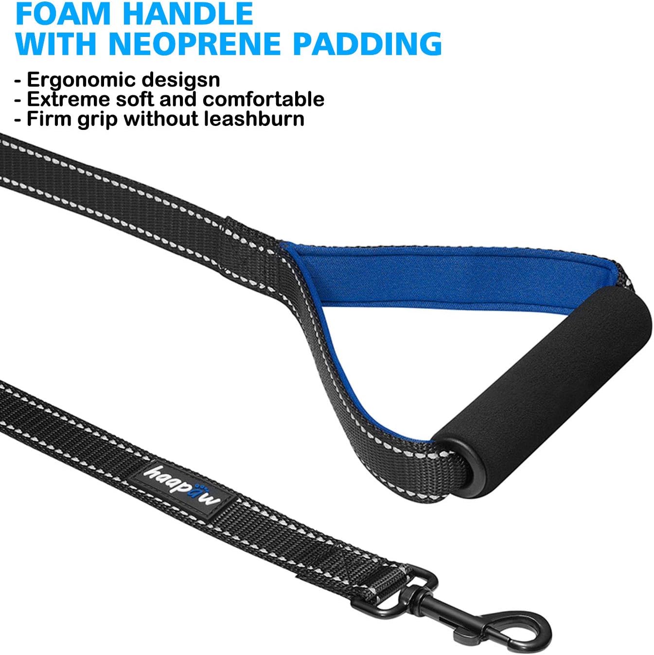 haapaw Two Dog Leash Coupler - 2 Dog Leash Tangle Free, Stretchable from 20 to 35 Inch – Comfortable Handle Dual Dog Leash for 2 Dogs with a Free Collapsible Dog Bowl (Black/Blue)