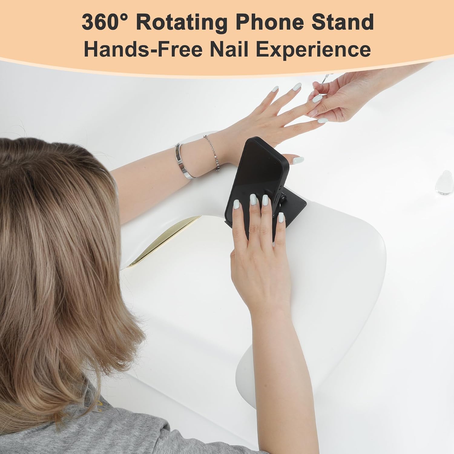 VOCOSTE Nail Arm Rest with 360° Rotating Phone Holder, U Shaped Manicure Hand Rest, Detachable Arm Rest for Nail Tech for Salons or Home Use, White