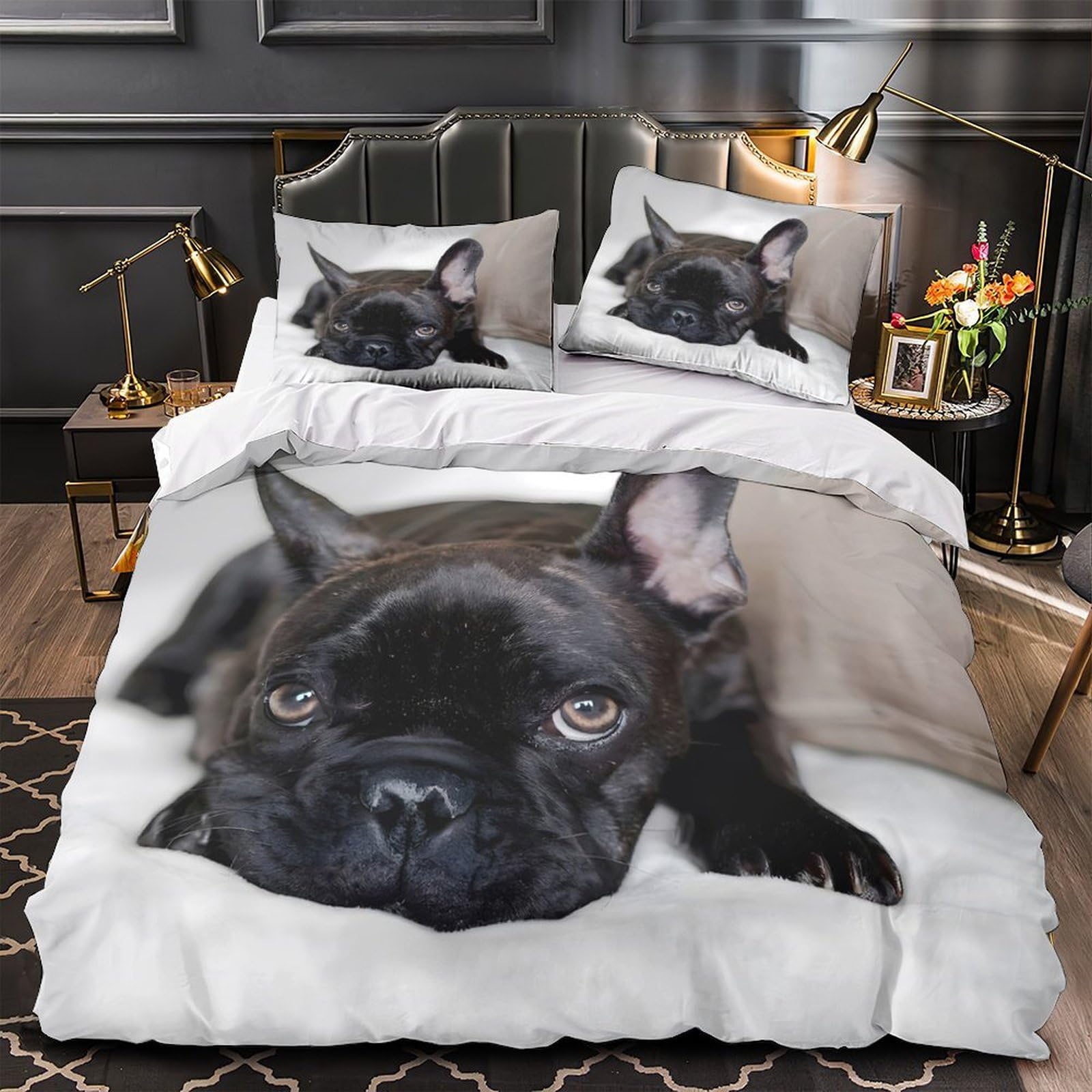 Parure de lit bouledogue français pour chambre d'enfant et adulte
