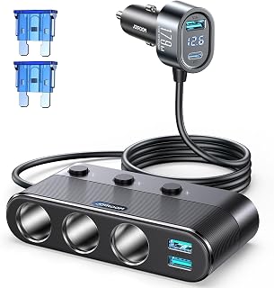 JOYROOM 179W Zigarettenanzünder Verteiler,【7-IN-1】 KFZ Ladegerät Adapter USB C mit 1M Kabel, 12V/24V 3 Fach Stecker mit LED Voltmeter, Mehrfach Steckdose Splitter für iPhone 17/Samsung S26
