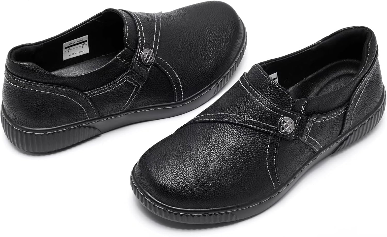 Women Casual Slip on Leather Loafers Dress Walking Shoes - Image 4