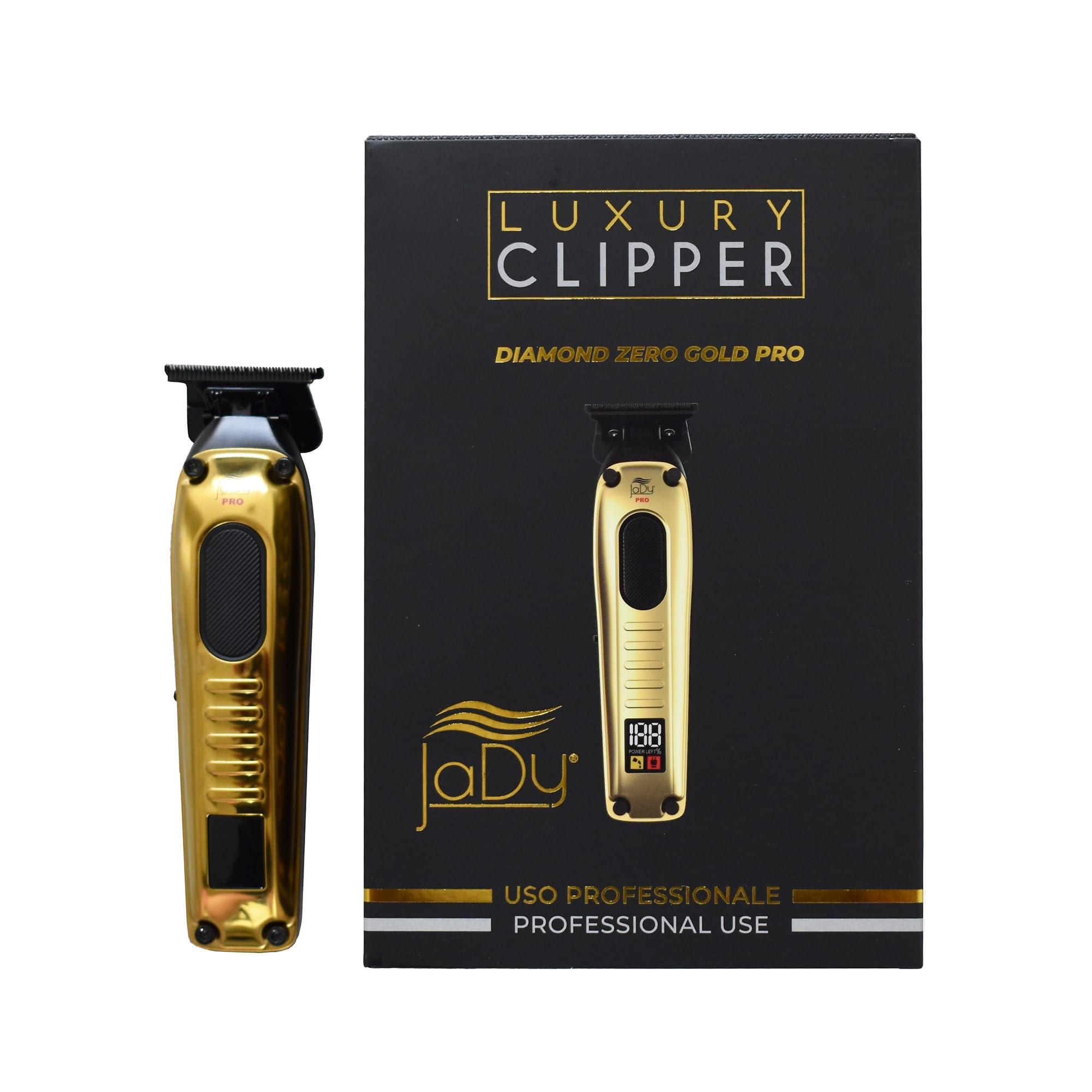 JaDy Diamond Zero Gold Pro – Trimmer Professionale per Capelli e Barba, Rasoio Elettrico di Precisione Zero Gap, Lame in Acciaio, Cordless Ricaricabile, Rifinitore Tagliacapelli Uomo Barbiere
