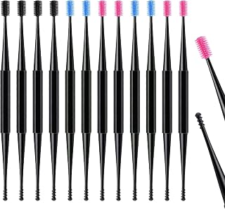 12 PCS Double Head Ear Wax Removal Tool, 4 Black 4 Blue 4 Pink Silicone Spiral Ear Cleaner, Reusable Soft Ear Wax Remover Kit for Adults, Safe Ear Cleaning Tool for Home Daily Use