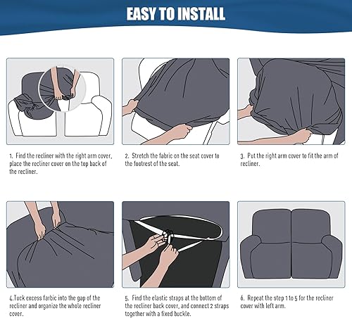 Miniatura 6 de TAOCOCO Funda para sofá biplaza reclinable, 2 piezas de tela de poliéster elástica para sofá reclinable de 2 asientos, protector de muebles suave y