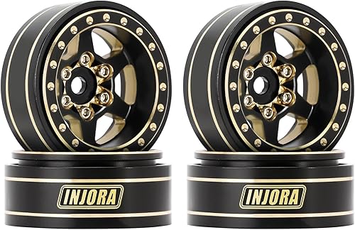 INJORA 1.0 Plus - Llantas de latón Beadlock de 6 radios para TRX4M SCX24 FCX24 124 118 RC Crawler, 1.48 ozpiezas (negro y dorado)