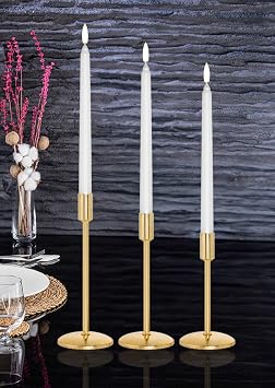 3-Piece Triple White Candlestick Candle Holder Decorative Home Decoration Stainless Gold