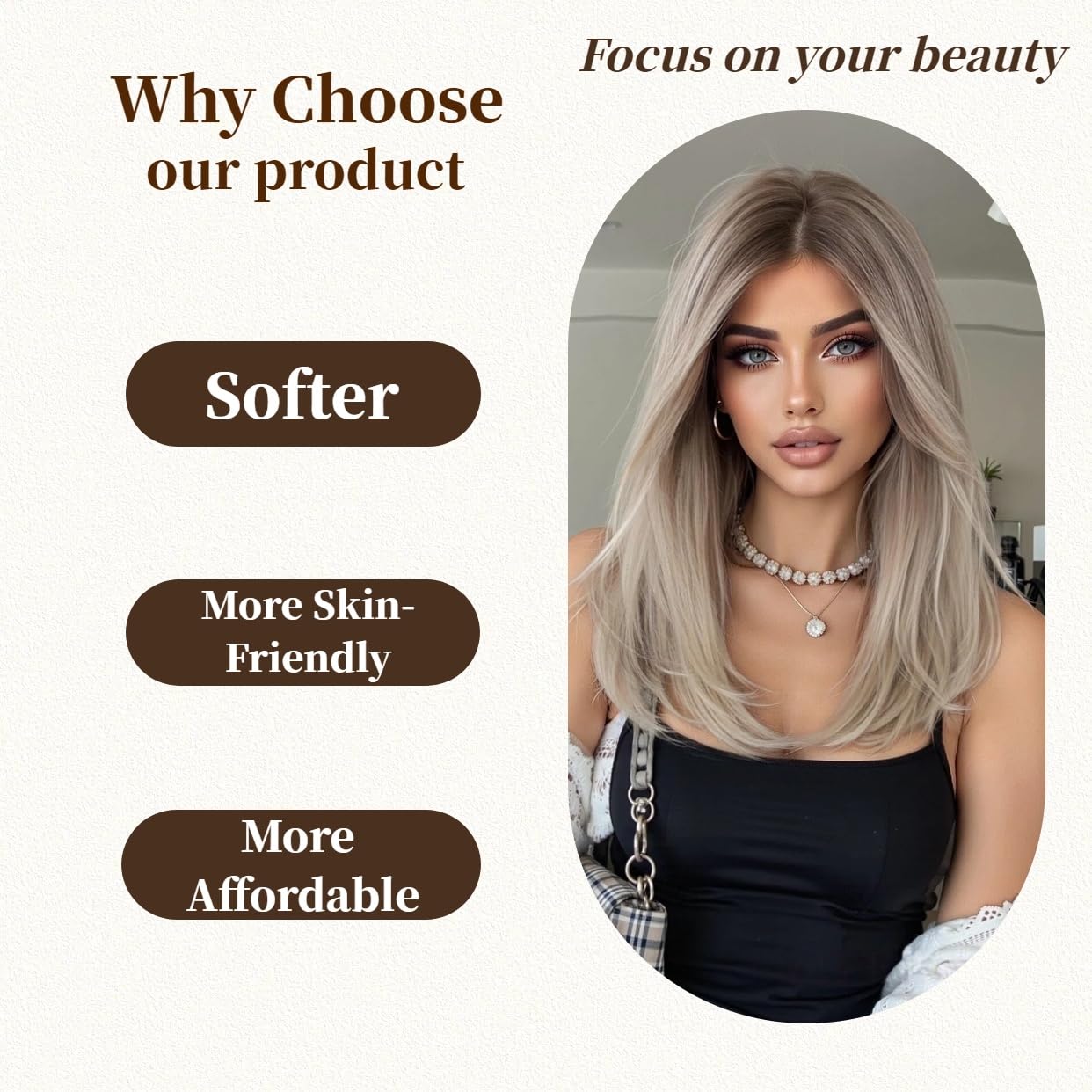 Shoulder Length Straight Human Hair Wigs for Women Golden Brown Ombre with Middle Part Lightweight Glueless Natural Daily Fashion (Brown Ombre)