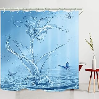 WODEJIA Waterproof Fabric Shower Curtain Liner Blue Splash Print Covered Bathtub Bathroom Curtains Includes 12 Anti Rust H...