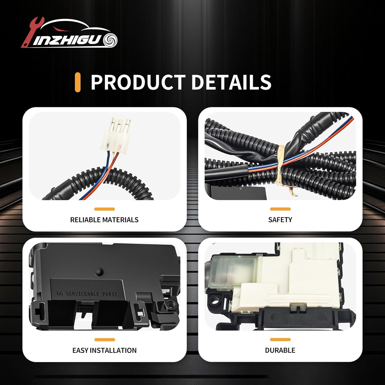 Product details showing reliable materials, safety features, and easy installation