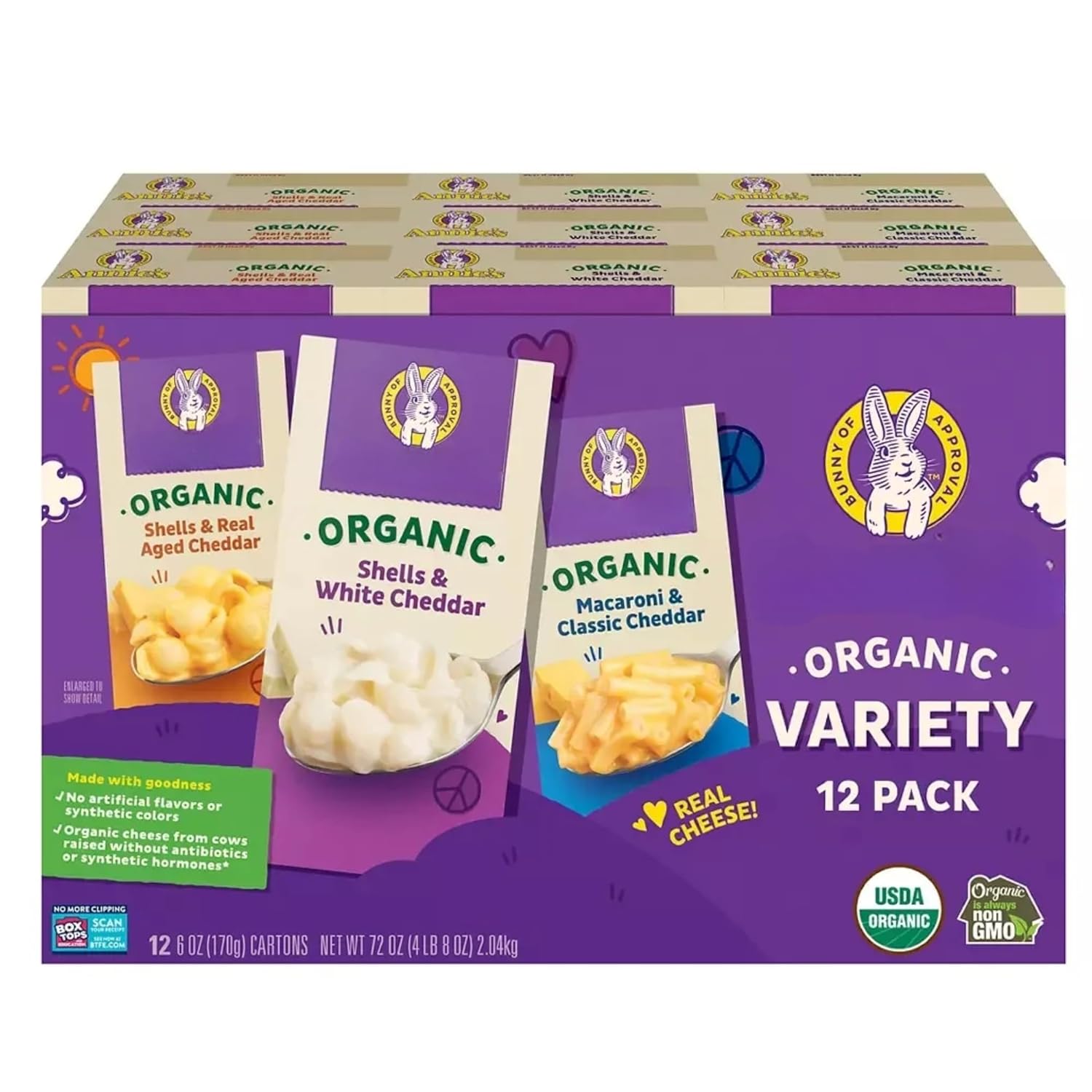 Annie Organic Mac and Cheese Variety Pack, 12 Count, 72 oz – Includes 4 Boxes Each of 3 Delicious Flavors, Perfect for Wholesome, Quick, and Easy Meals.