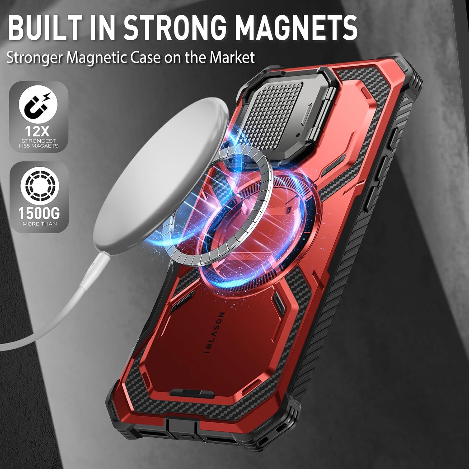 i-Blason Armorbox for iPhone 16 Plus Case MagSafe [Camera Control Capture Button] [Built-in Screen Protector] [Camera Cover Stand] Military Protection Magnetic Phone Case for iPhone 16 Plus, Red