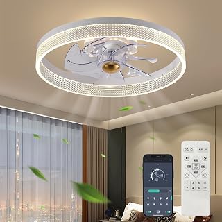 2023 Upgraded Ceiling Fan F093, White, with Lights, App & Remote Control, Timing & 3 Led Color Ceiling Fan, 6 Wind Speeds Modern Ceiling Fan for Bedroom, Living Room, Small Room