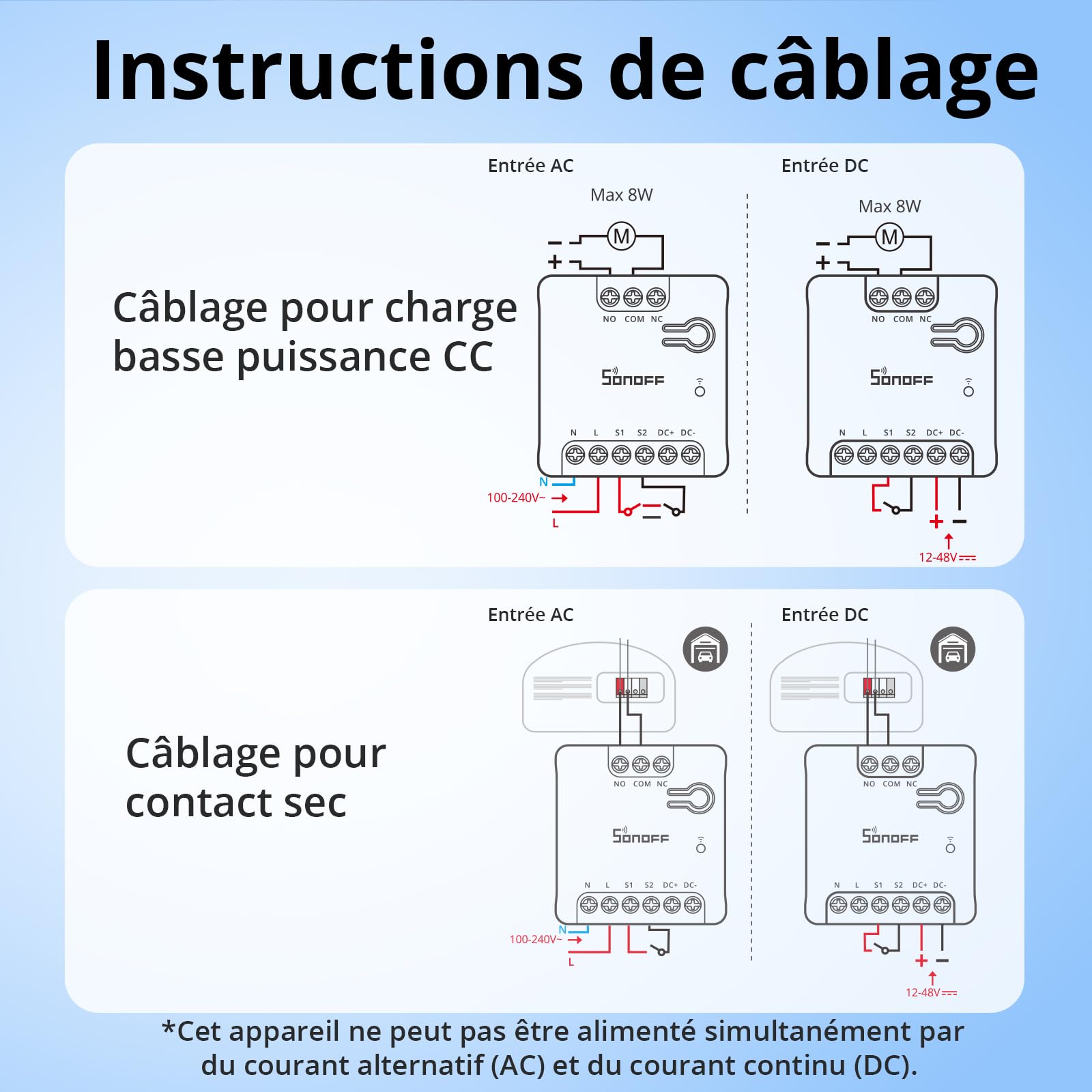 SONOFF MINI-D Interrupteur Connecté WiFi avec Matter, 2 Pack, Supporte l'entrée AC ou DC, Contact Sec, Compatible avec Alexa/Google Home, Convient Aux Portes de Garage, Chaudières, Système d'accès