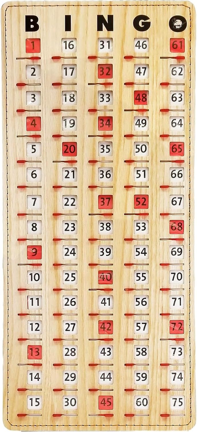 MR CHIPS Large 14.75" L x 6.75" W Jam-Proof Finger Tip Bingo Master Board Card with Large 3/4" Sliding Windows, Thick 5 Ply Cardboard, Tan Woodgrain Style, Perfect for Tracking Bingo Games