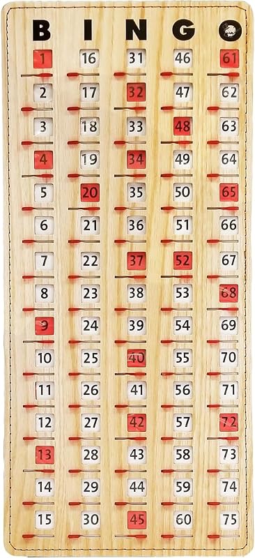 Large 14.75" L x 6.75" W Jam-Proof Finger Tip Bingo Master Board Card with Large 3/4" Sliding Windows, Thick 5 Ply Cardboard, Tan Woodgrain Style, Perfect for Tracking Bingo Games