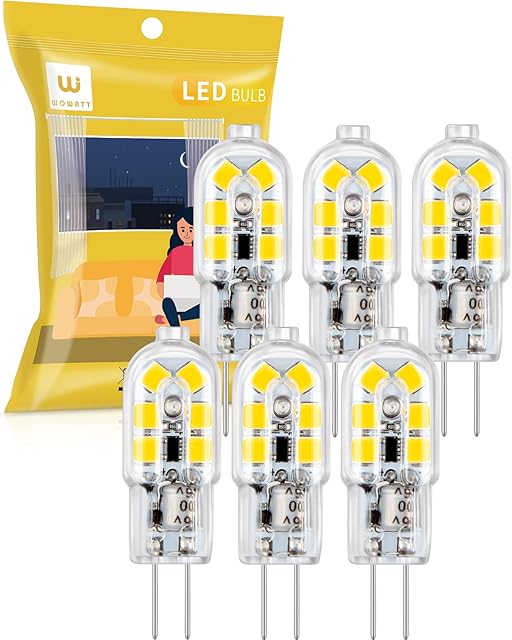 wowatt 2W G4 LED Bulbs Cool White 6000K 160LM, AC/DC 12V, Replacement 20W Halogen Bulb, No Flicker, Non-Dimmable, 360° Beam Angle, Energy Saving G4 LED Capsule Light Bulbs, 6 Pack