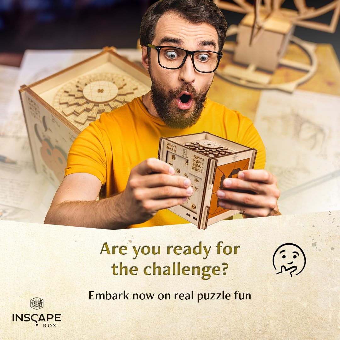 INSCAPE Da Vinci's Marvel - Drewniane Pudełko z Puzzlami Escape Room, Gra dla Dorosłych i Dzieci, 3D Cluebox, Gry Myślące