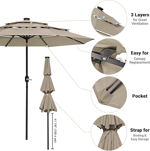 Miniatura 97 de Yescom Outdoor Solar Powered LED Patio Umbrella with Crank Tilt for Garden Backyard Deck Table Market Poolside Party Event 2-Beige,3-Negro