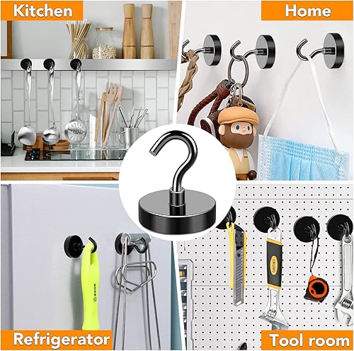 Miniatura 7 de MIKEDE Ganchos magnéticos, 28 libras + imanes de tierra resistentes de neodimio con gancho para refrigerador, gancho de crucero extra fuerte