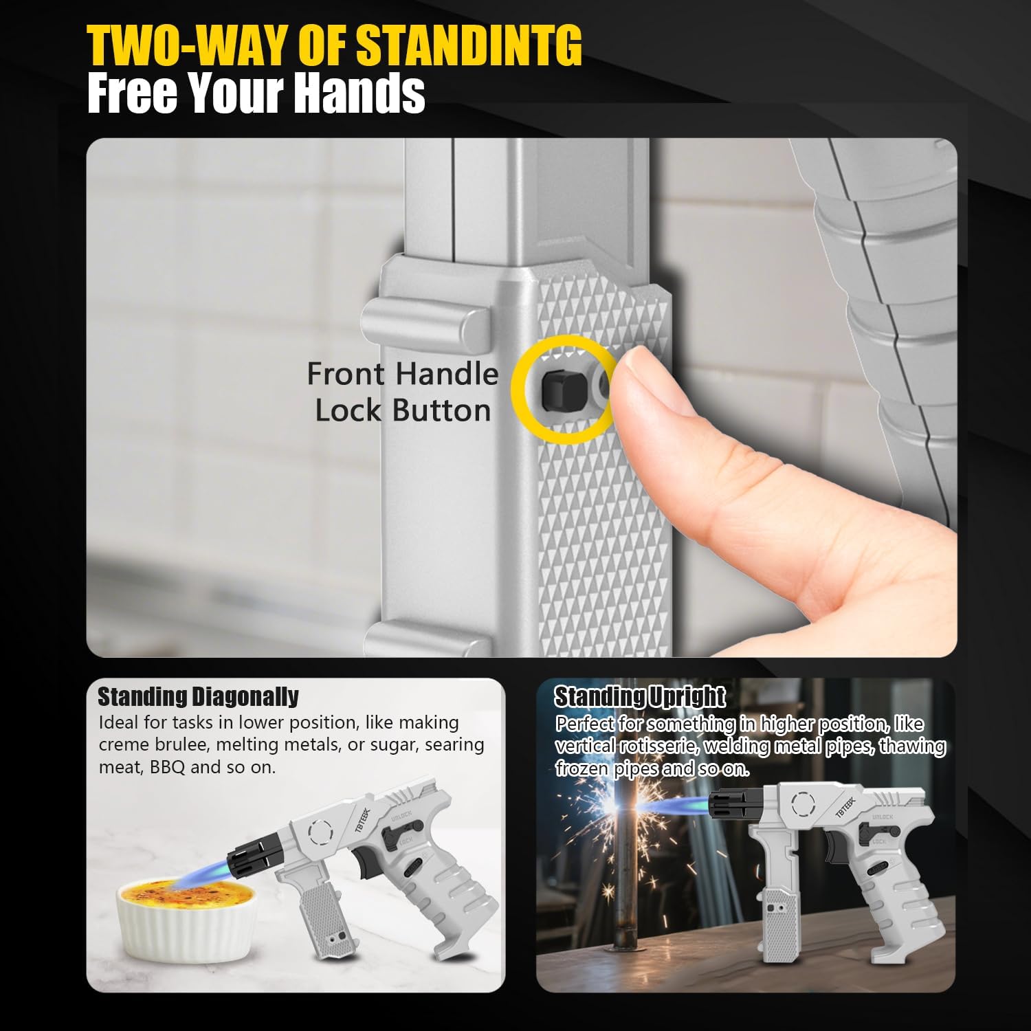 Refillable Butane Torch Lighter with LED Indicator for Cooking, Soldering