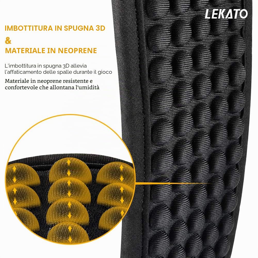 LEKATO Tracolla per chitarra imbottita in neoprene estremità in vera pelle, cinghie per chitarra regolabili per bassi elettrici con 6 plettri e 2 chiusure per tracolla