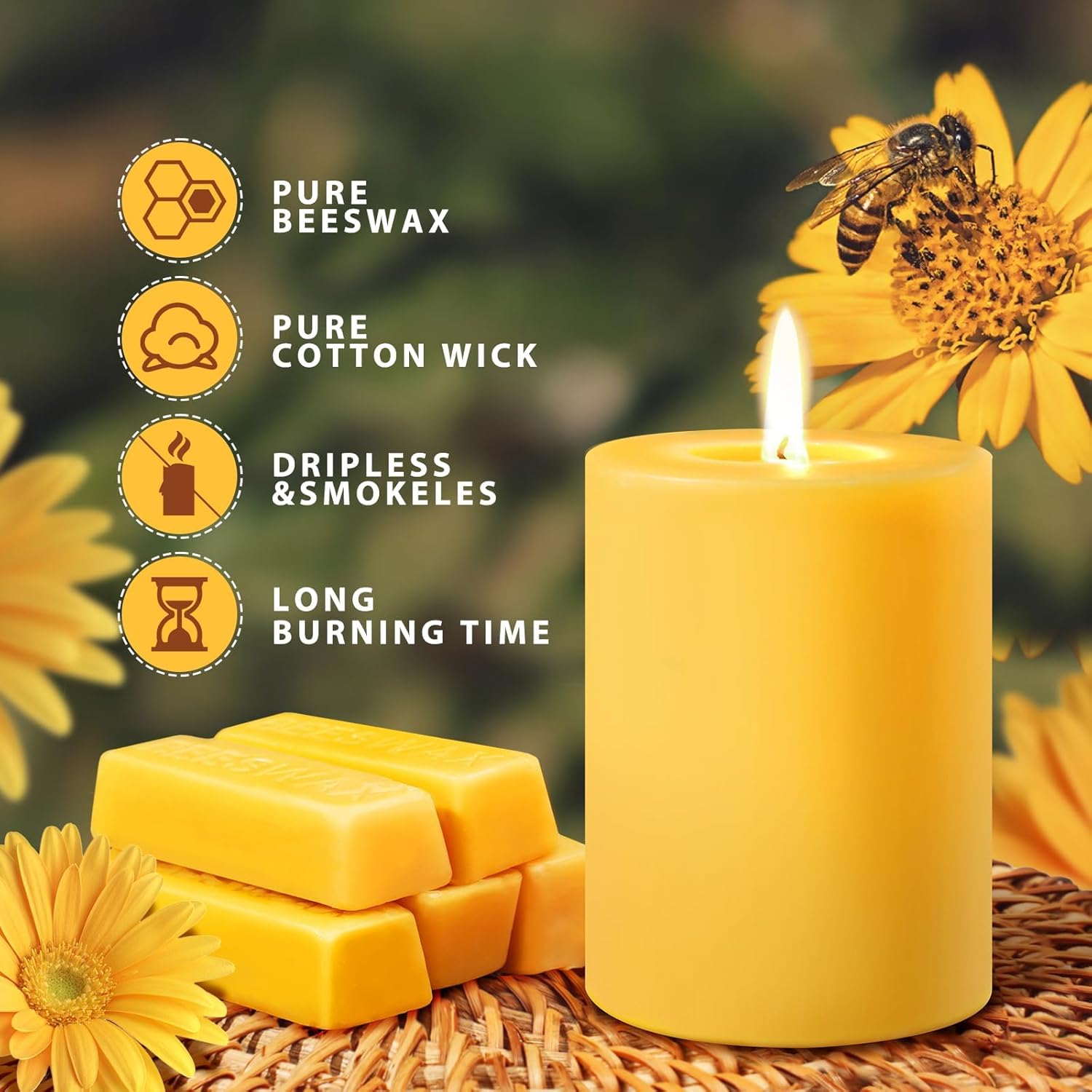 4 Packs Natural Beeswax Pillar Candles, 212 Hours Long Burning Organic Emergency Candle 2.8x4in Unscented Pillar Candles 100% Pure Bees Wax Candles for Home Paryer - Image 7