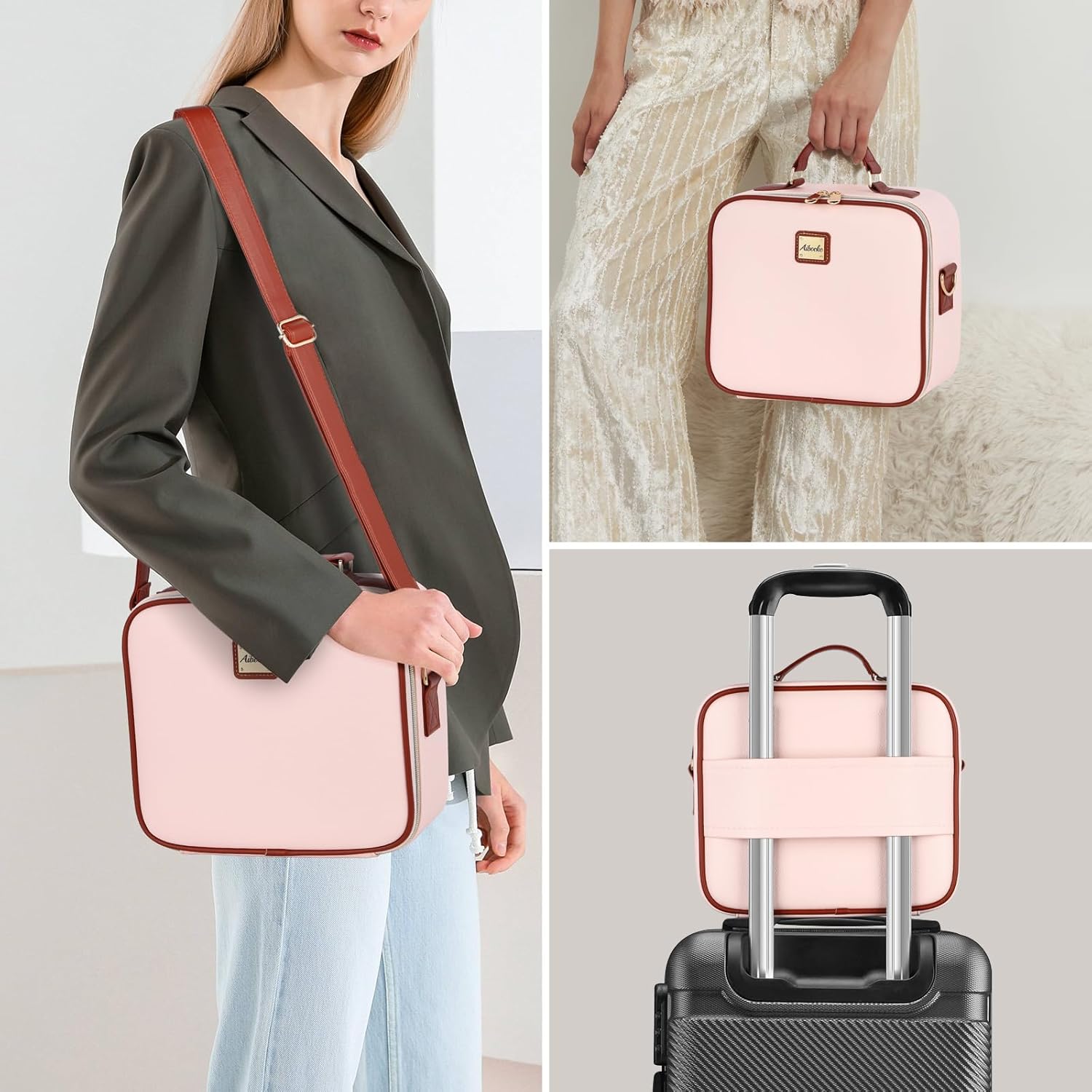 Travel Makeup Bag with Led Mirror Make up Case with Lighted Mirror Cosmetic Organizer bag with Adjustable Dividers and 5X Magnifying Mirror Makeup Box Vanity Case for Women - Image 4