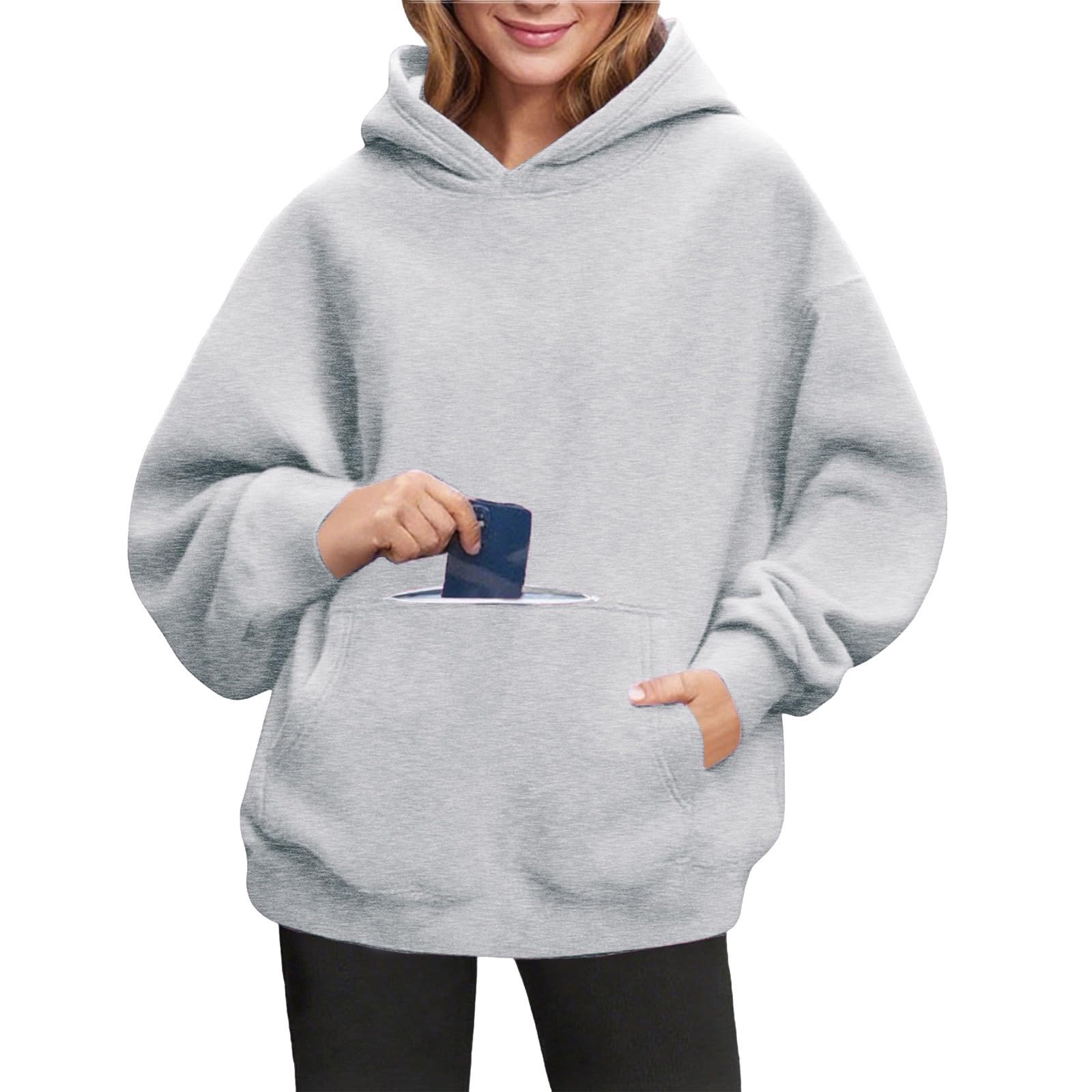 Hoodie Damen Oversize Bequeme Baumwolle Pullover Casual Kapuzenpullover Einfarbig Basic Hoody Langarm Sweatshirt mit Kapuze Oberteile