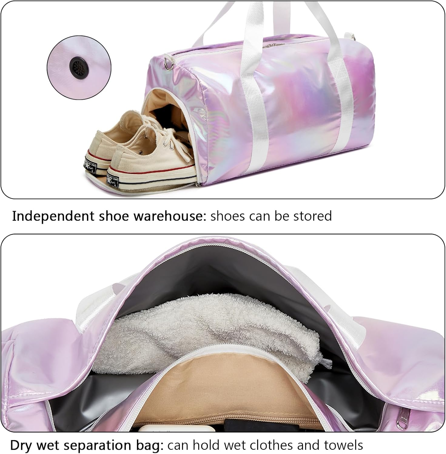 ZHIERNA Sports Gym Dance Bag for Women Girls, Shimmery Waterproof Duffle Travel Bag With Shoes Compartment and Wet Dry Pocket (Green)