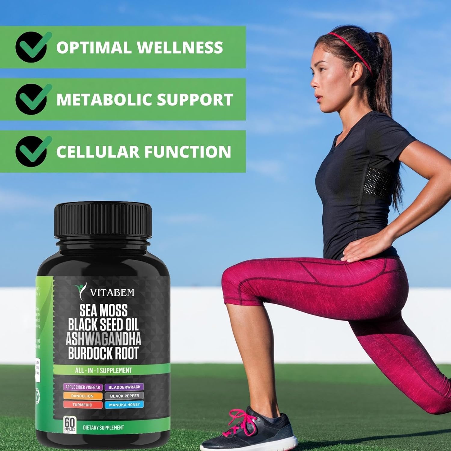 Sea Moss Black Seed Oil Ashwagandha Turmeric Bladderwrack Burdock Root | Advanced Sea Moss Capsules All in One Supplement with Seamoss Black Seed Oil Burdock Root Capsules - 60 Count - Image 4