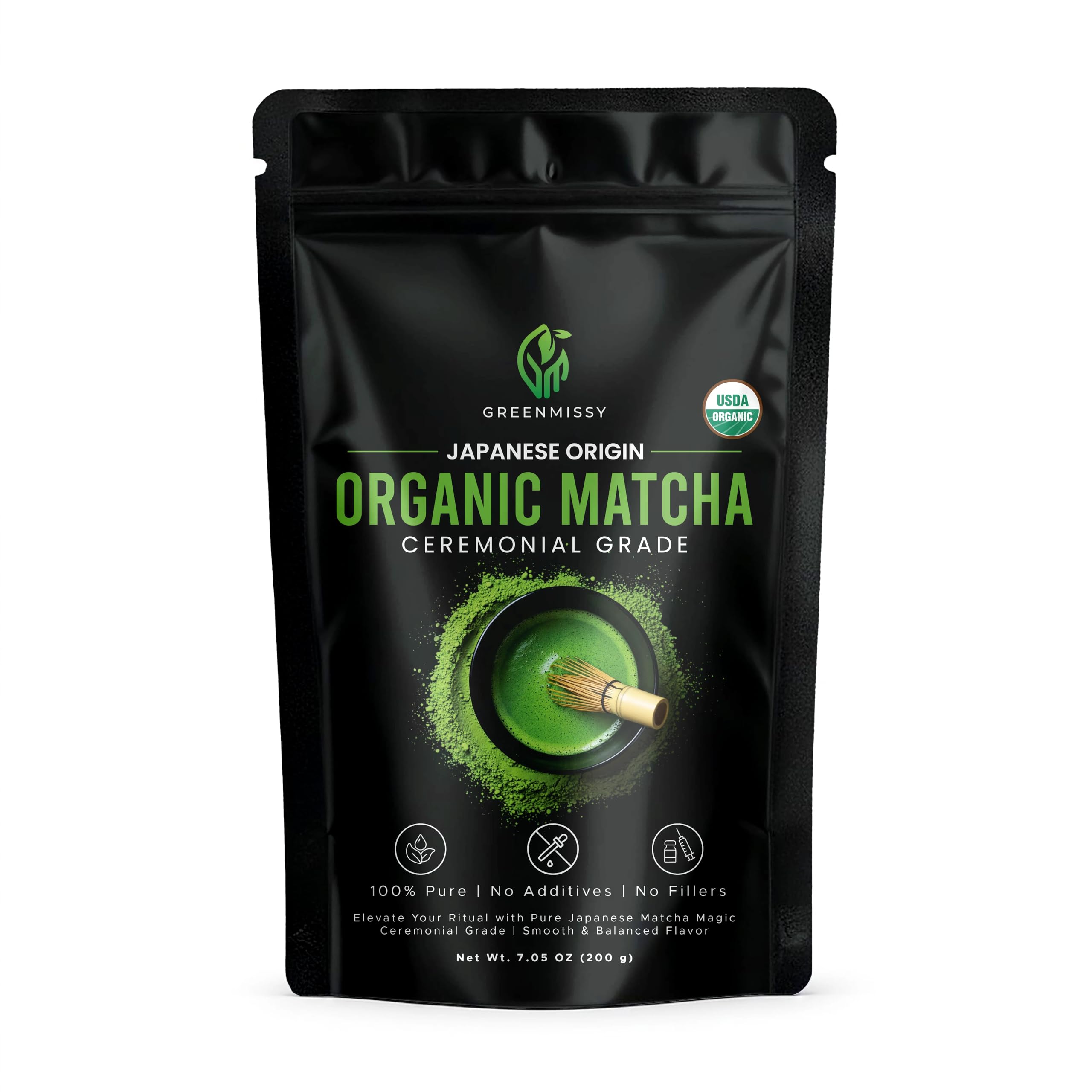 GreenMissy Organic Matcha Powder 7 05 OZ 200 g Premium Ceremonial Grade Authentic Japanese Matcha Green Tea 100