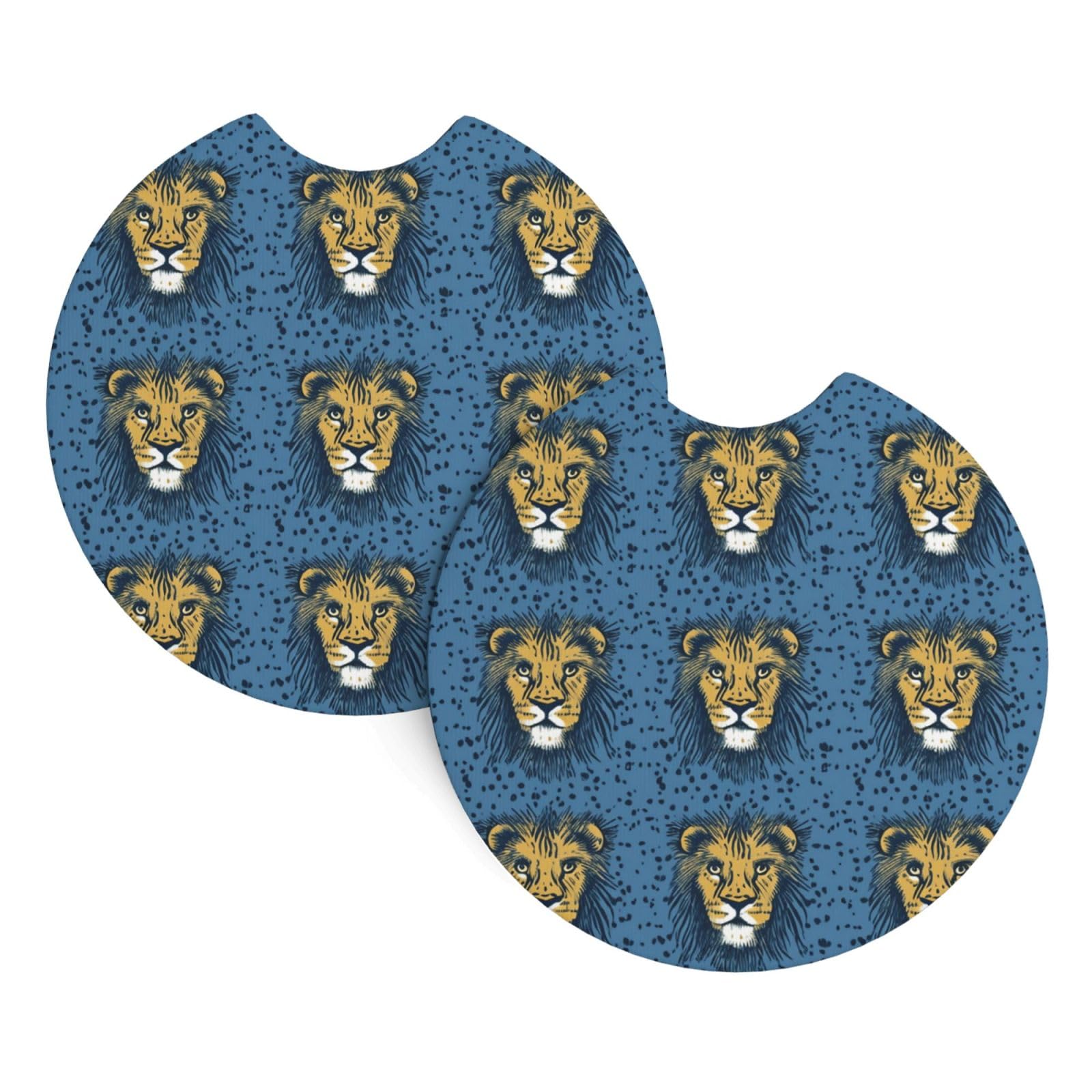 2PCS Car Coaster for Cup Holders Universal Auto Cup Mat Lion Lions Head Lion Kids Blue Cup Coaster Pad 2.7" Waterproof Neoprene Non-Slip Cup Holder Coasters Car Interior Accessories for Women Men