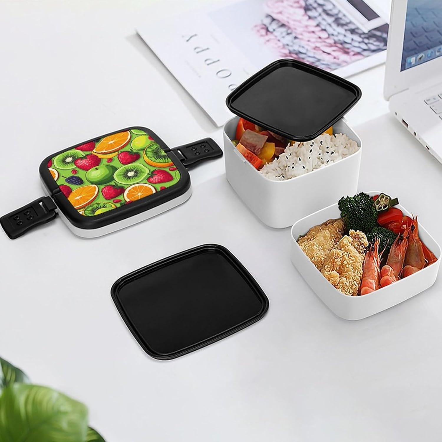 Various Fruits Bento Box Stackable Lunch Box Salad Lunch Container Leak-Proof Bento Box for Adult Dining Out Work Picnic Travel