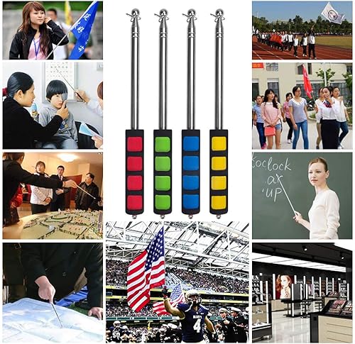 Miniatura 6 de Enjoyist Paquete de 4 asta de bandera telescópica de mano de varios colores, extensible, de acero inoxidable, portátil, guías turísticas y puntero